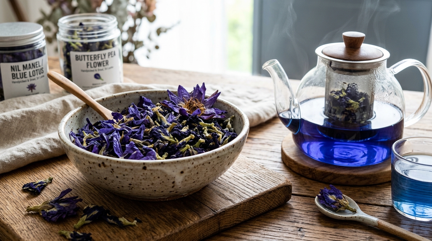 වියළි නිල් මානෙල් මල් (Dehydrated Blue Lotus) සහ සුවබර නින්ද
